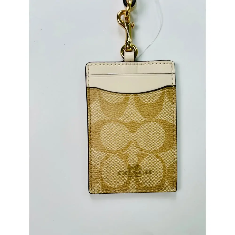 Coach Lanyard Signature Logo ID Holder NWT Coated Canvas with Leather Details